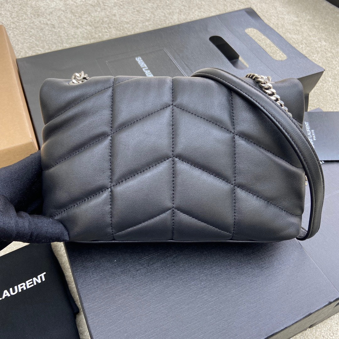 SAC A MAIN YVES SAINT LAURENT LOULOU PUFFER MINI NOIR ARGENT